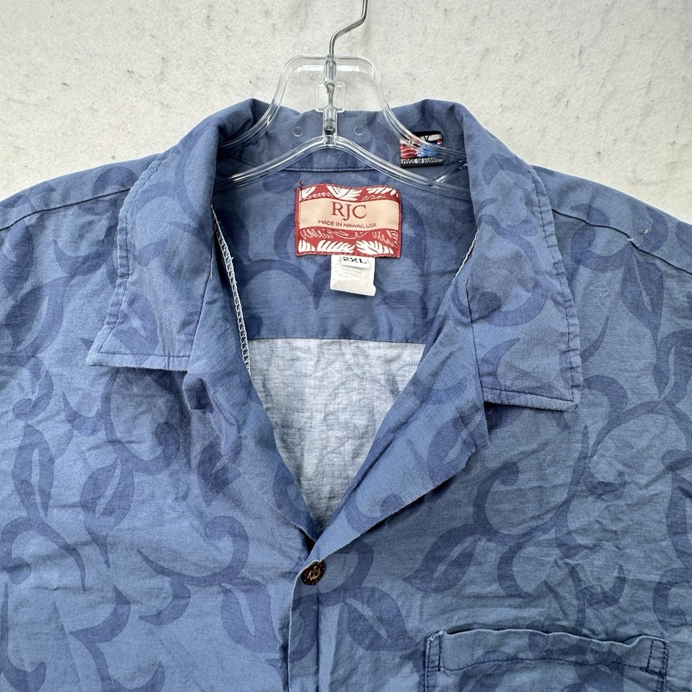 VINTAGE RJC Men Button Up Shirt 2XL Blue Classic Tropical Hawaiian Shirt USA - Picture 13 of 13